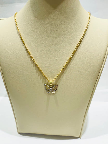 10K GOLD ROPE CHAIN WITH BUTTERFLY PENDANT, WEIGHT: 1.9gm