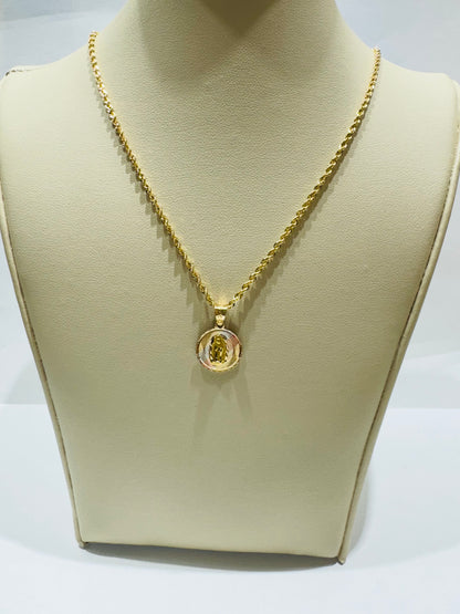 10K GOLD ROPE CHAIN WITH VIRGIN MARY PENDANT
