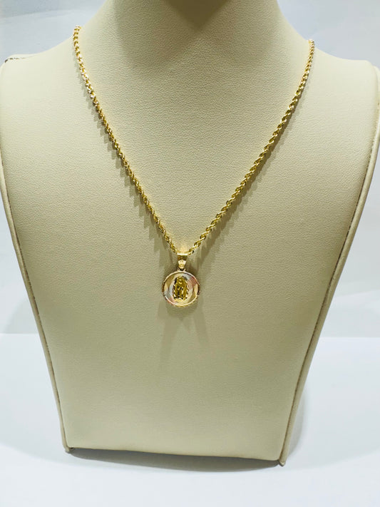 10K GOLD ROPE CHAIN WITH VIRGIN MARY PENDANT