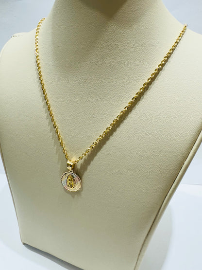10K GOLD ROPE CHAIN WITH VIRGIN MARY PENDANT