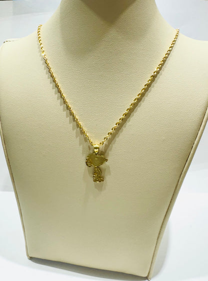 10K GOLD ROPE CHAIN WITH SNOOPY PENDANT