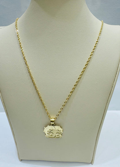 10K GOLD ROPE CHAIN 24” WITH BETTY BOOP PENDANT