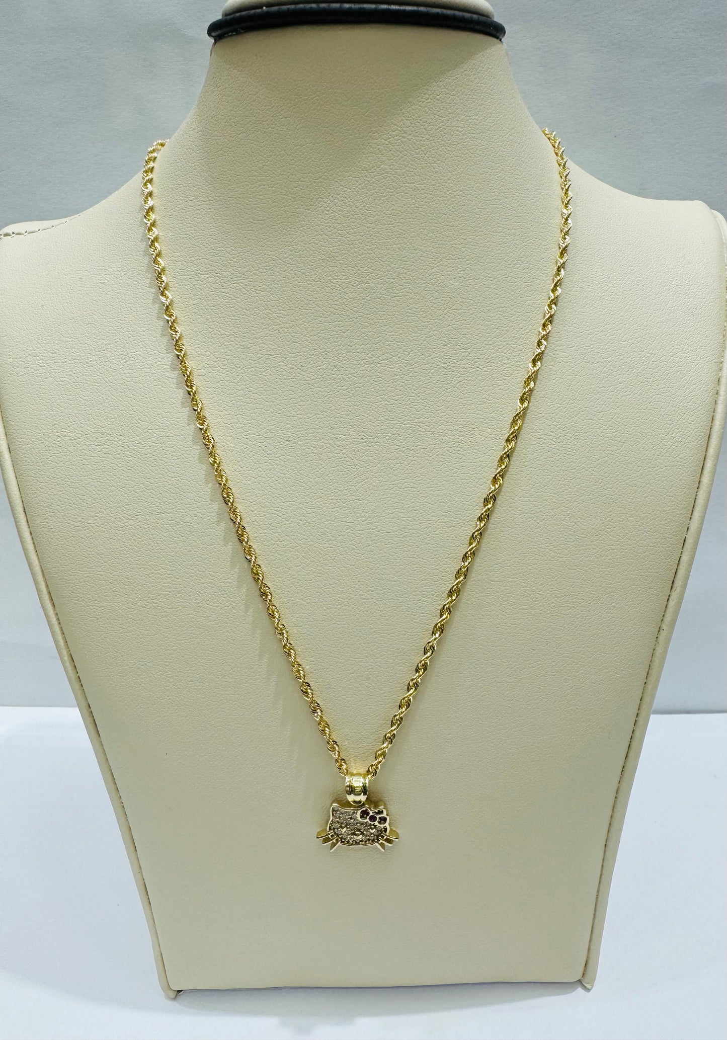 10K GOLD ROPE CHAIN 22” WITH SMALL HELLO KITTY PENDANT
