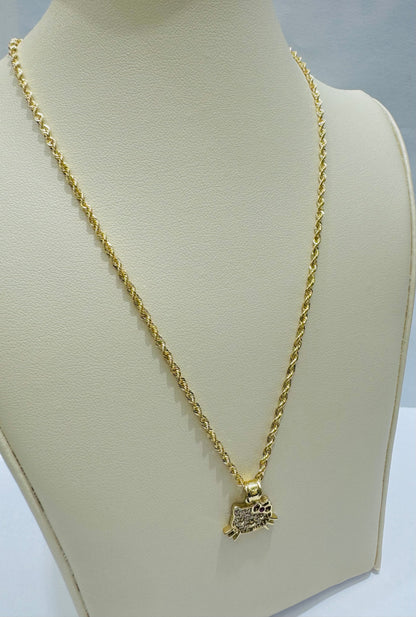 10K GOLD ROPE CHAIN 22” WITH SMALL HELLO KITTY PENDANT