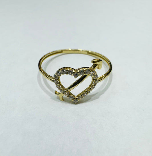 10K GOLD HEART RING WITH CZ STONES, SIZE: 7.5