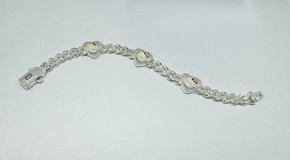SILVER CUSTOM MADE, HELLO KITTY CUBAN BRACELET WITH CZ STONES, 6” INCH, WEIGHT: 22gm