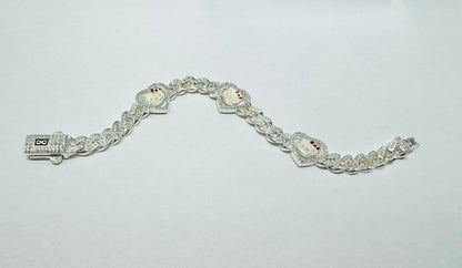 SILVER CUSTOM MADE, HELLO KITTY CUBAN BRACELET WITH CZ STONES, 6” INCH, WEIGHT: 22gm