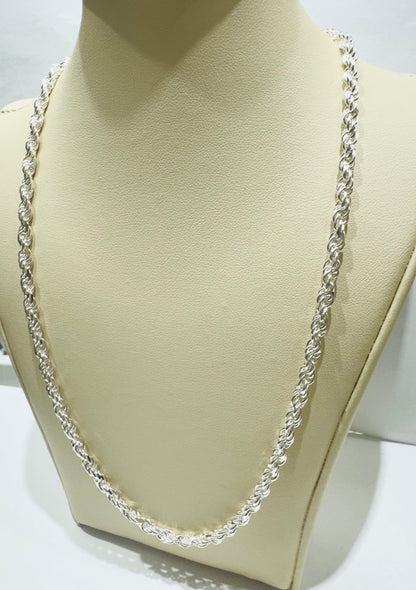 SILVER ITALIAN ROPE NECKLACE 24”, WEIGHT: 23.6gm, WIDTH: 3.94mm