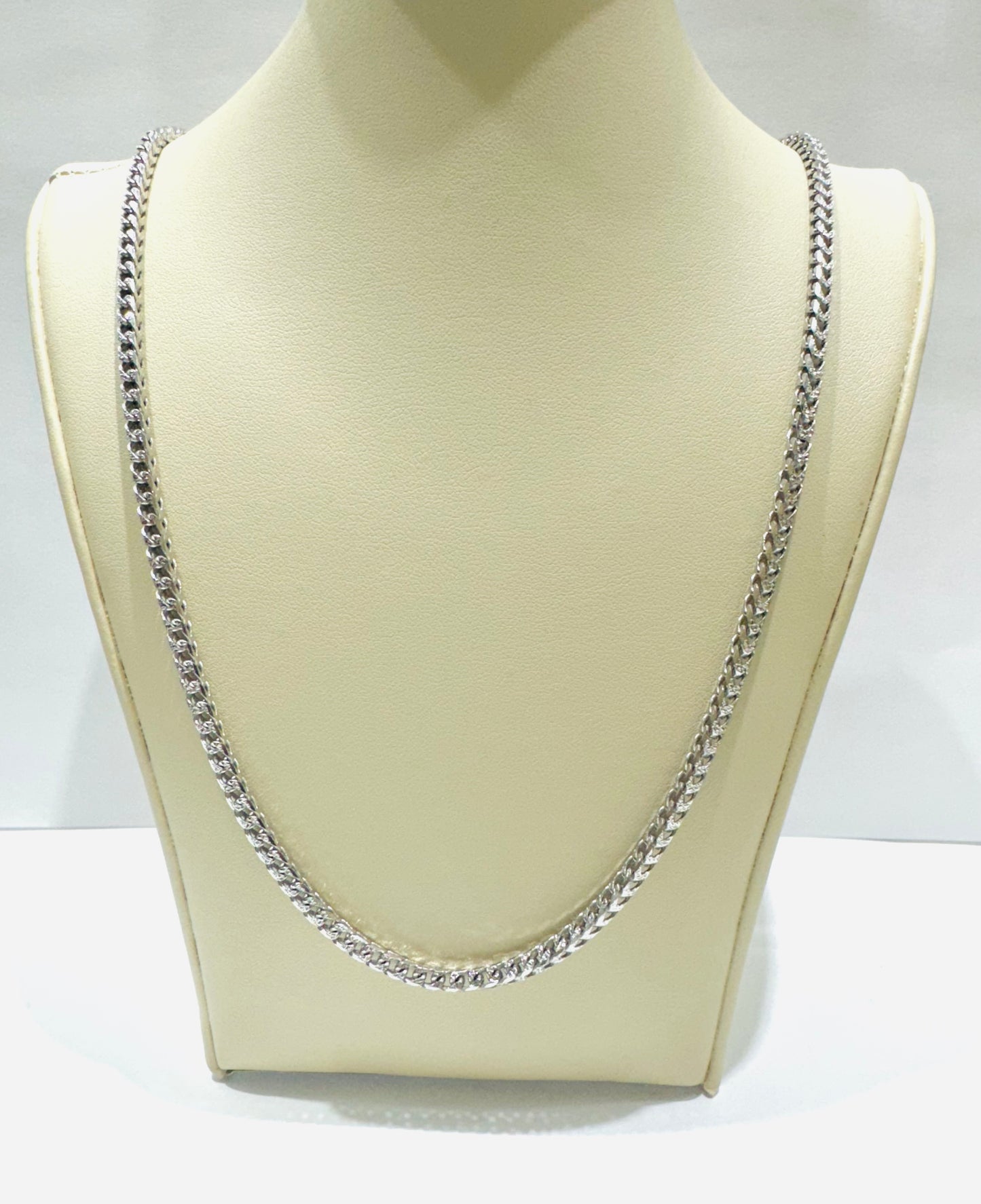 SILVER ITALIAN FRANCO LINK NECKLACE 28” INCH, WEIGHT: 28.8gm, WIDTH: 3.20mm