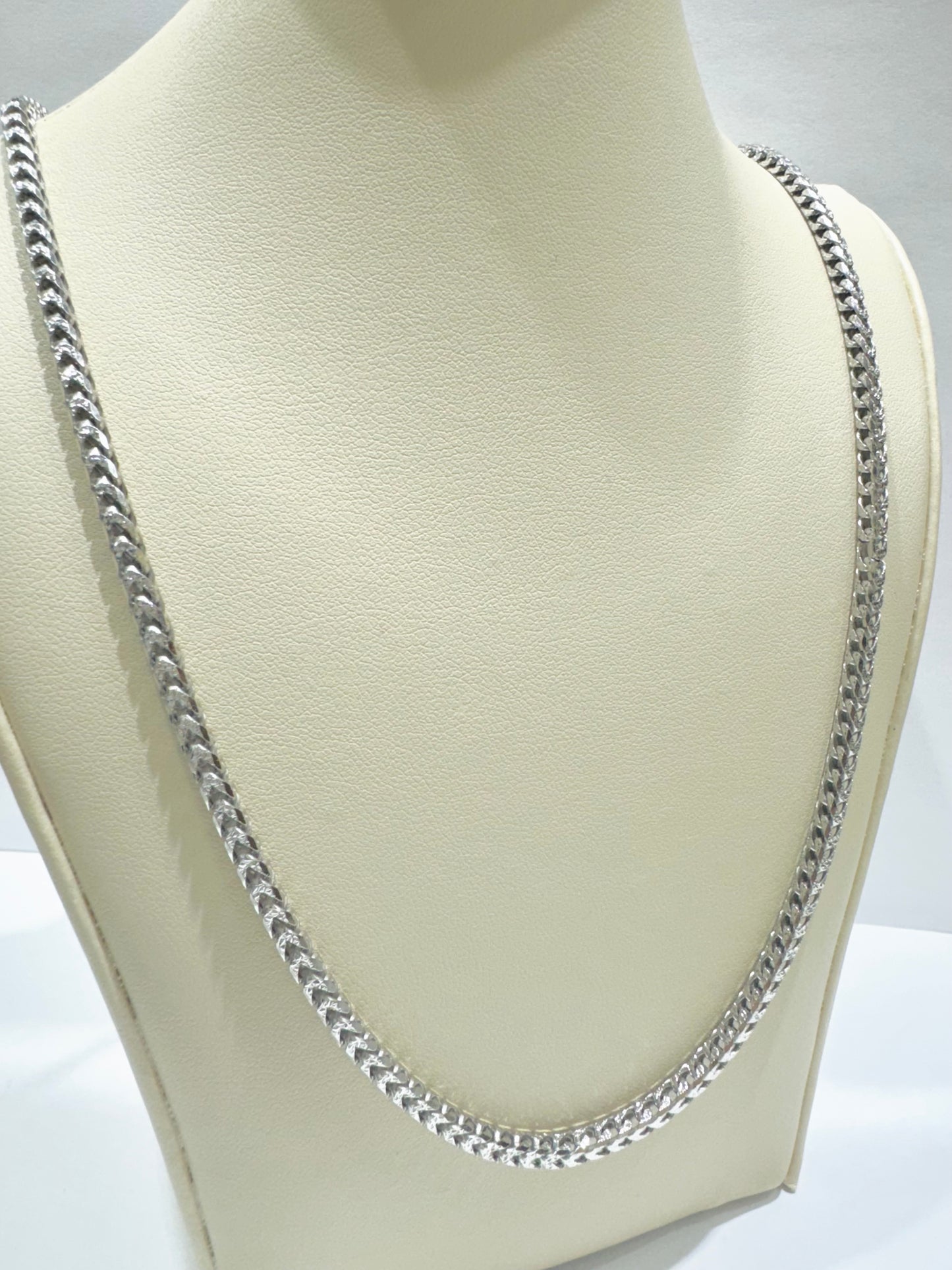 SILVER ITALIAN FRANCO LINK NECKLACE 28” INCH, WEIGHT: 28.8gm, WIDTH: 3.20mm