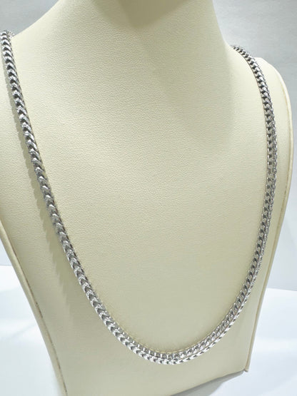 SILVER ITALIAN FRANCO LINK NECKLACE 28” INCH, WEIGHT: 28.8gm, WIDTH: 3.20mm