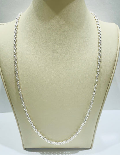 SILVER ITALIAN ROPE NECKLACE 24”, WEIGHT: 13.8gm, WIDTH: 2.81mm