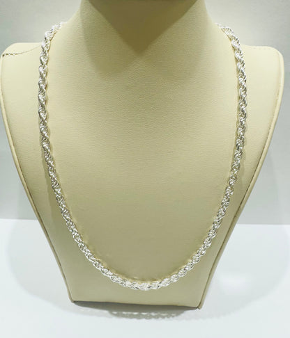SILVER ITALIAN ROPE NECKLACE 24”, WEIGHT: 23.5gm, WIDTH: 3.83mm