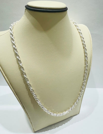 SILVER ITALIAN ROPE NECKLACE 24”, WEIGHT: 23.5gm, WIDTH: 3.83mm