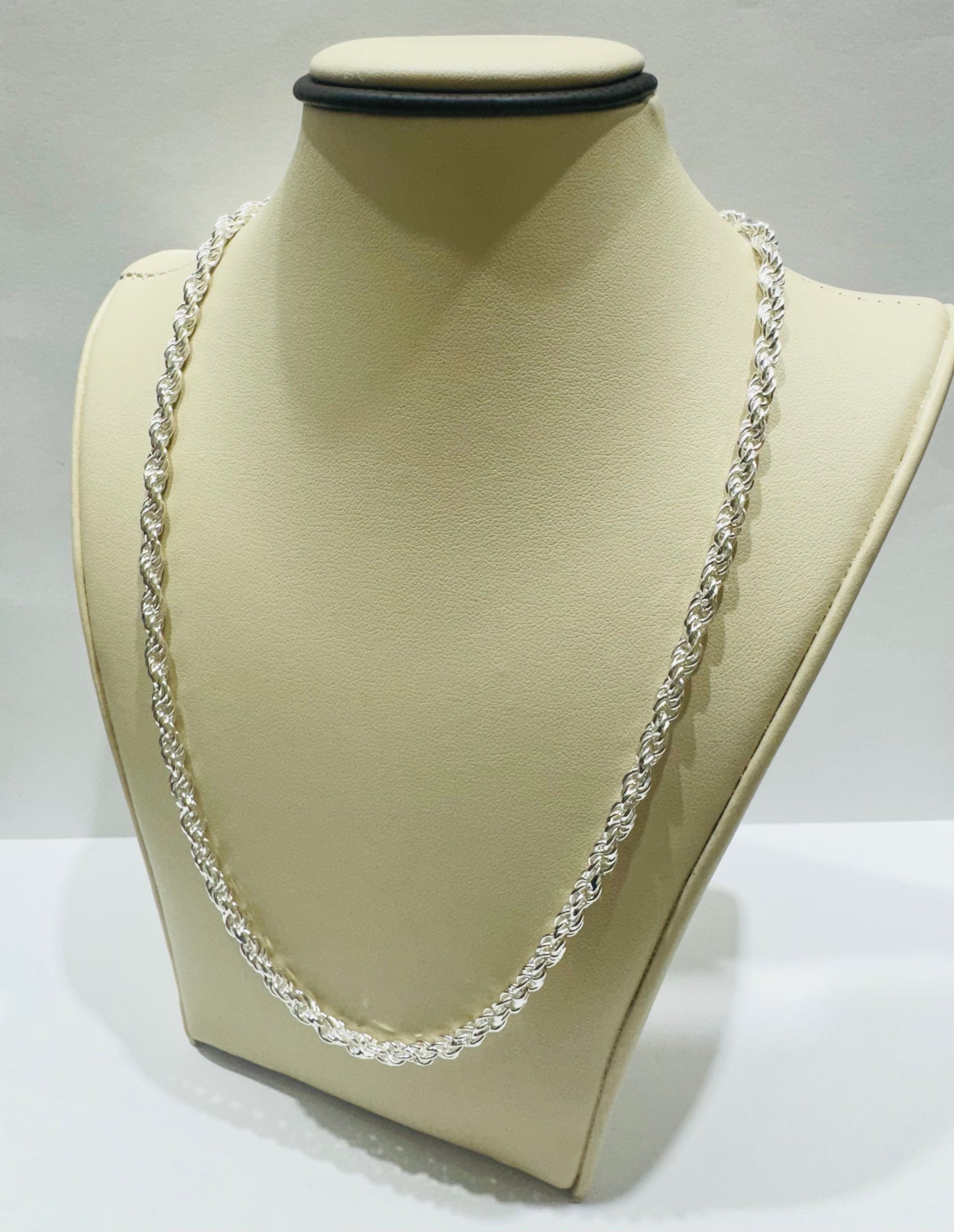 SILVER ITALIAN ROPE NECKLACE 24”, WEIGHT: 23.5gm, WIDTH: 3.83mm