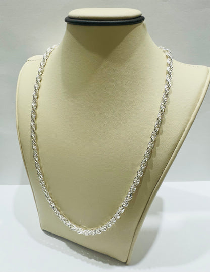 SILVER ITALIAN ROPE NECKLACE 24”, WEIGHT: 23.5gm, WIDTH: 3.83mm