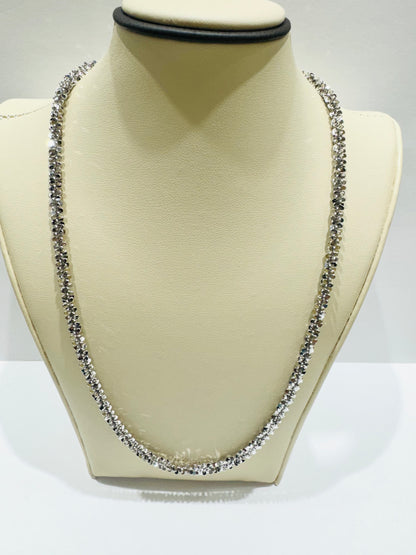 SILVER ITALIAN MOON CUT NECKLACE 26” WEIGHT: 26.3gm, WIDTH: 4.38mm