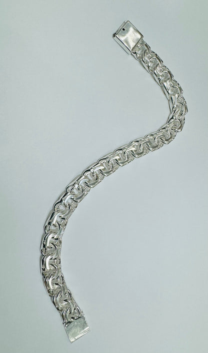 SILVER ITALIAN CHINO LINK BRACELET 7”, WEIGHT: 48gm, WIDTH: 10.8mm