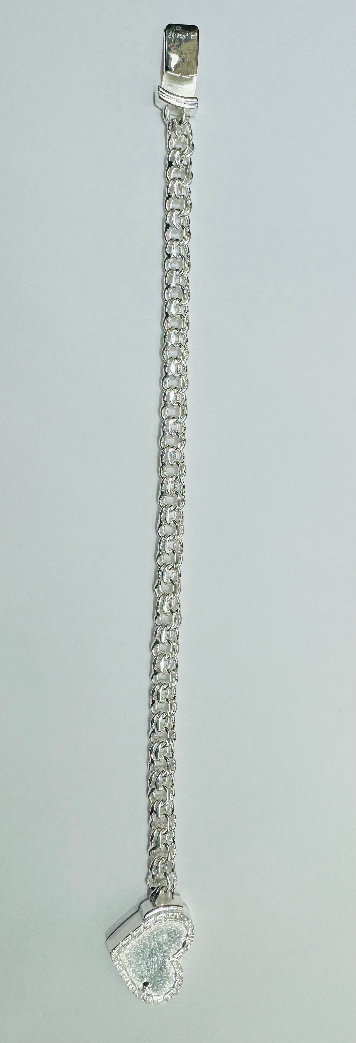 SILVER ITALIAN CHINO LINK WITH HEART BRACELET 9”, WEIGHT: 19.8gm, WIDTH: 3.2mm