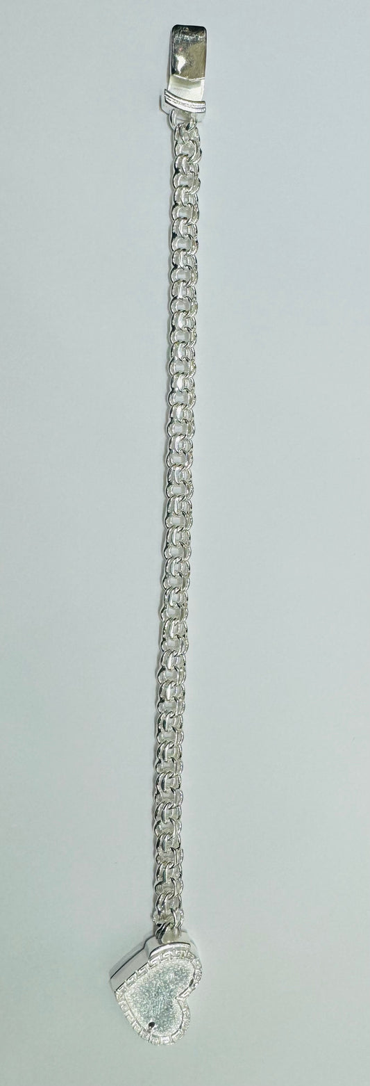 SILVER ITALIAN CHINO LINK WITH HEART BRACELET 9”, WEIGHT: 19.8gm, WIDTH: 3.2mm