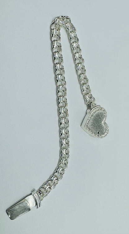 SILVER ITALIAN CHINO LINK WITH HEART BRACELET 9”, WEIGHT: 19.8gm, WIDTH: 3.2mm