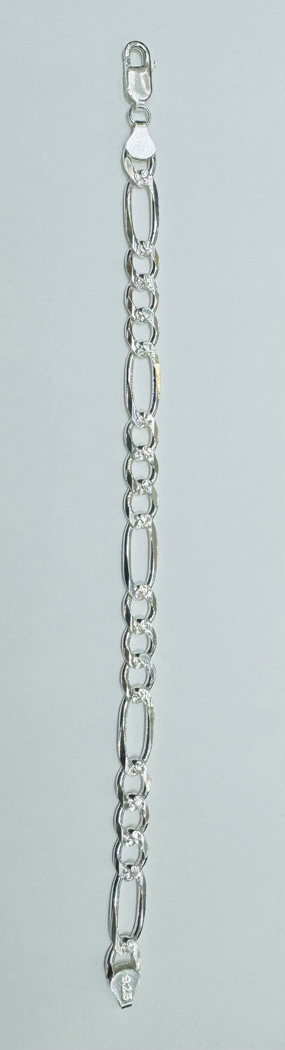 SILVER ITALIAN FIGARO BRACELET 10”, WEIGHT: 16.4gm, WIDTH: 3.52mm