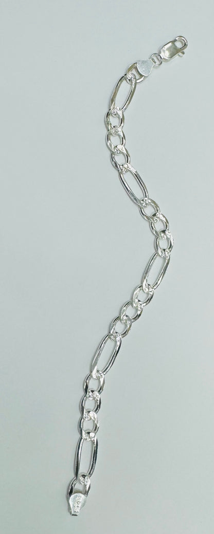 SILVER ITALIAN FIGARO BRACELET 10”, WEIGHT: 16.4gm, WIDTH: 3.52mm