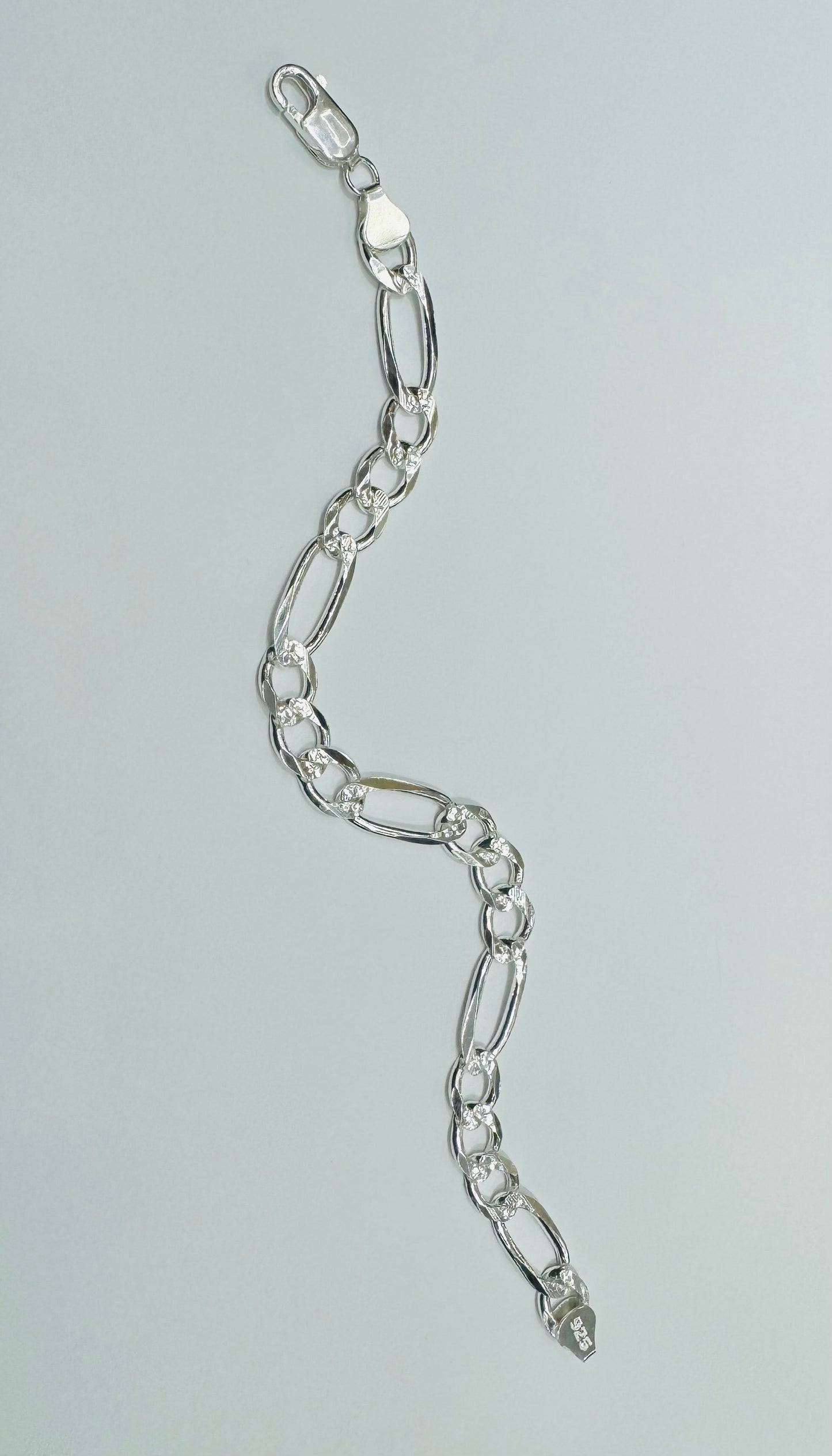 SILVER ITALIAN FIGARO BRACELET 10”, WEIGHT: 16.4gm, WIDTH: 3.52mm