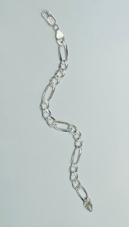 SILVER ITALIAN FIGARO BRACELET 10”, WEIGHT: 16.4gm, WIDTH: 3.52mm