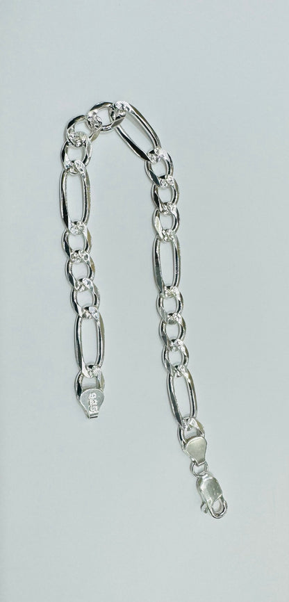 SILVER ITALIAN FIGARO BRACELET 10”, WEIGHT: 16.4gm, WIDTH: 3.52mm