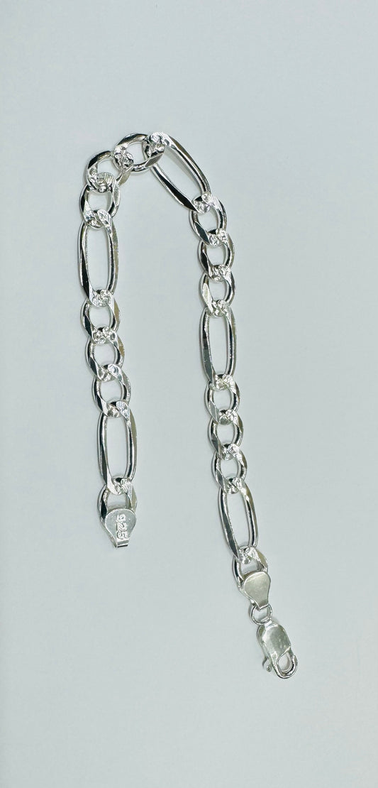 SILVER ITALIAN FIGARO BRACELET 10”, WEIGHT: 16.4gm, WIDTH: 3.52mm