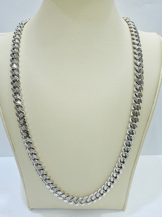 SILVER ITALIAN SOLID, DIAMOND CUT CUBAN LINK NECKLACE 24”, WEIGHT: 67gm, WIDTH: 6.86mm