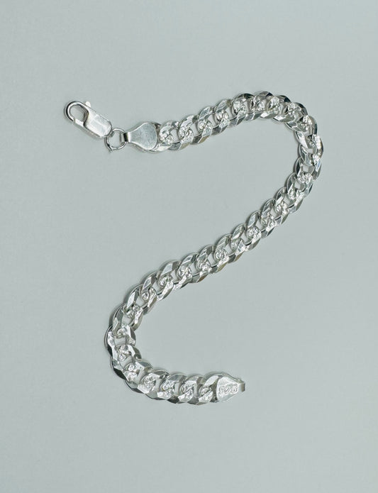 SILVER ITALIAN CUBAN LINK BRACELET 9.5”, WEIGHT: 17.6gm, WIDTH: 7.95mm