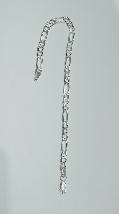 SILVER ITALIAN FIGARO BRACELET 9.5”, WEIGHT: 5.5gm, WIDTH: 4.81mm