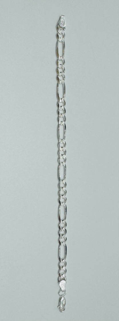 SILVER ITALIAN FIGARO BRACELET 9”, WEIGHT: 9gm, WIDTH: 5.9mm