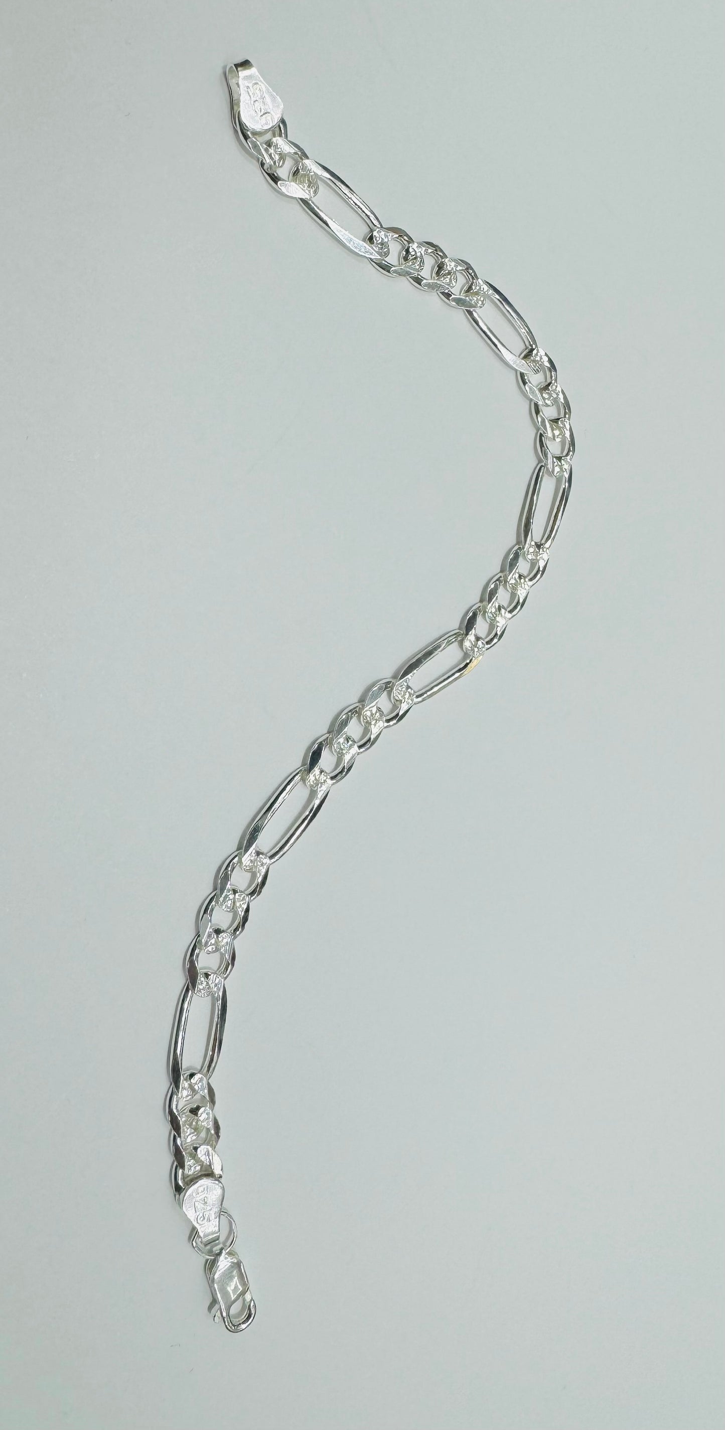 SILVER ITALIAN FIGARO BRACELET 9”, WEIGHT: 9gm, WIDTH: 5.9mm