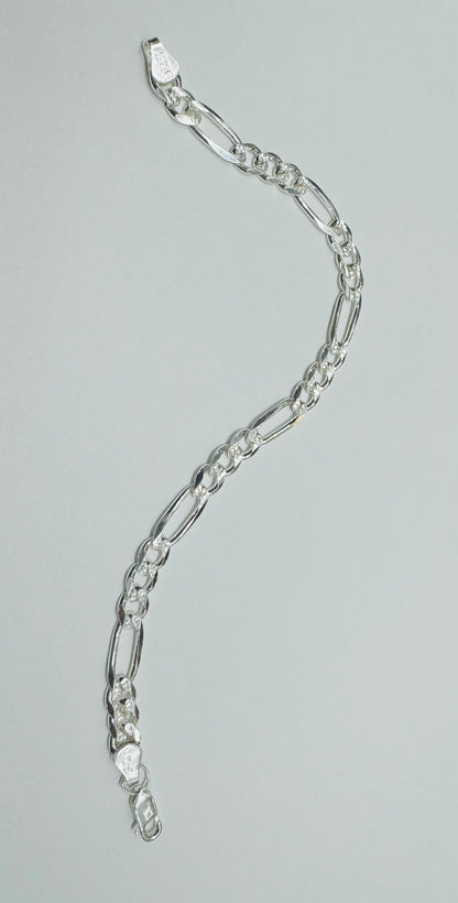 SILVER ITALIAN FIGARO BRACELET 9”, WEIGHT: 9gm, WIDTH: 5.9mm