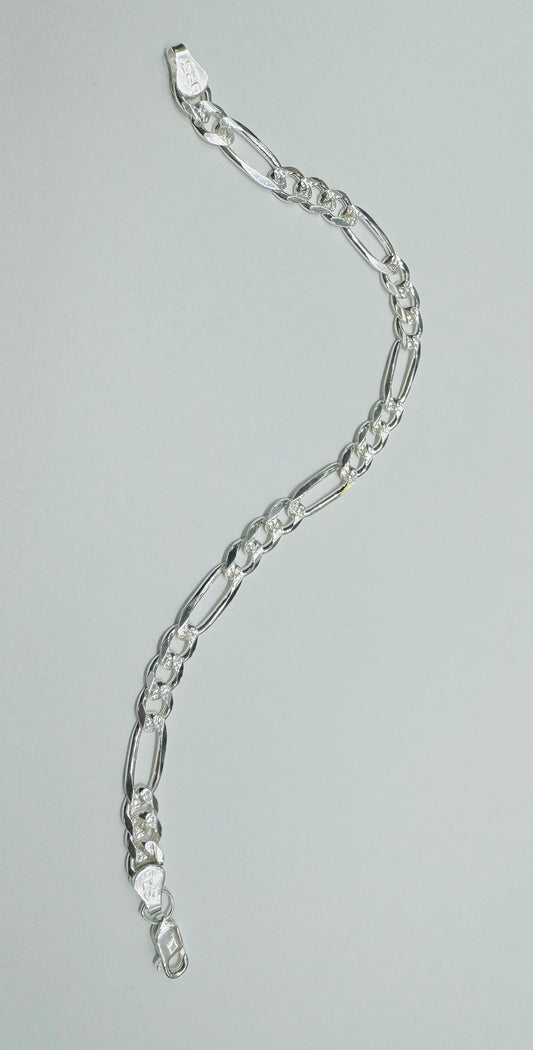 SILVER ITALIAN FIGARO BRACELET 9”, WEIGHT: 9gm, WIDTH: 5.9mm