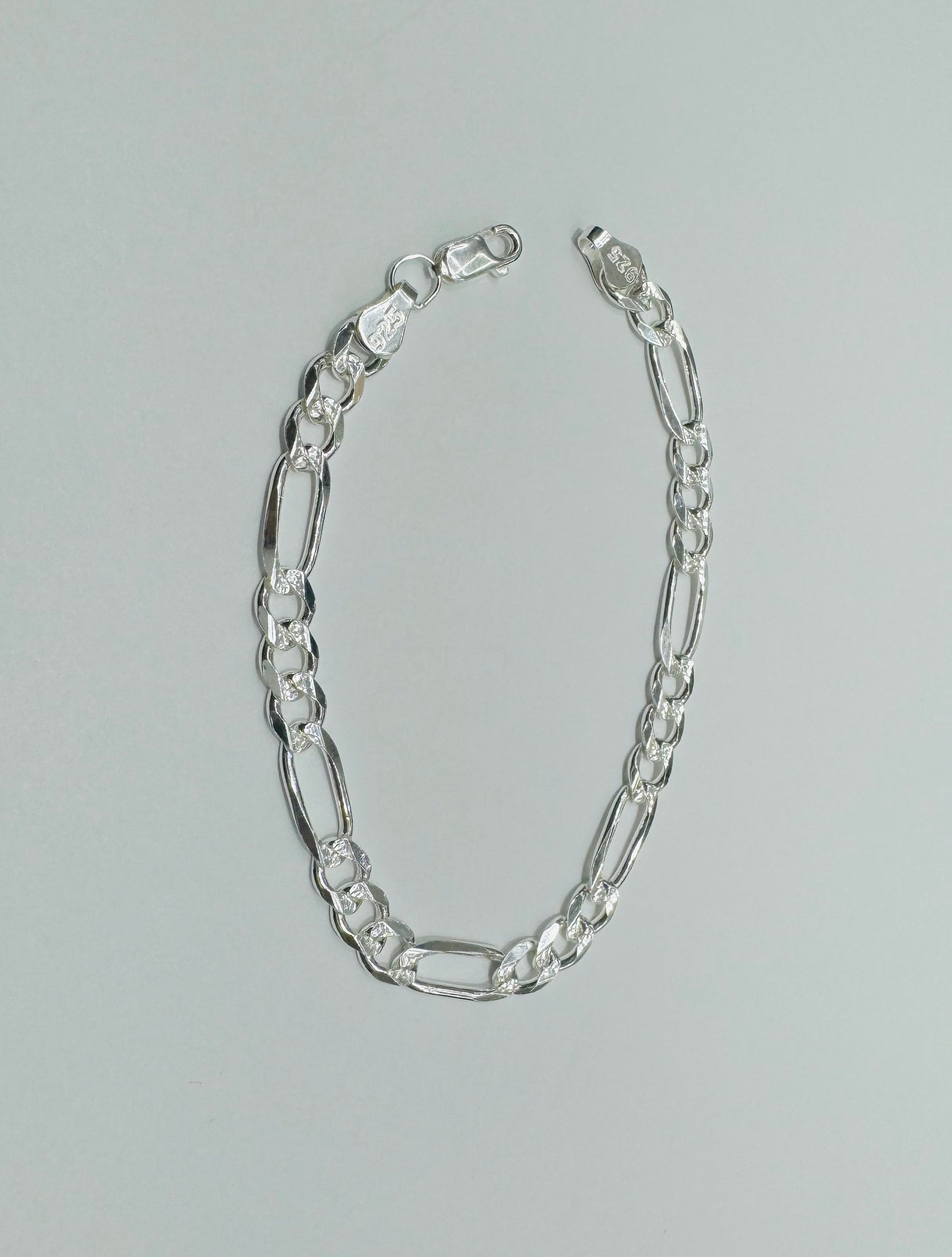 SILVER ITALIAN FIGARO BRACELET 9”, WEIGHT: 9gm, WIDTH: 5.9mm