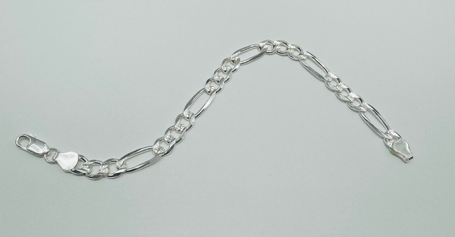 SILVER ITALIAN FIGARO LINK BRACELET 9”, WEIGHT: 12.2gm, WIDTH: 7mm