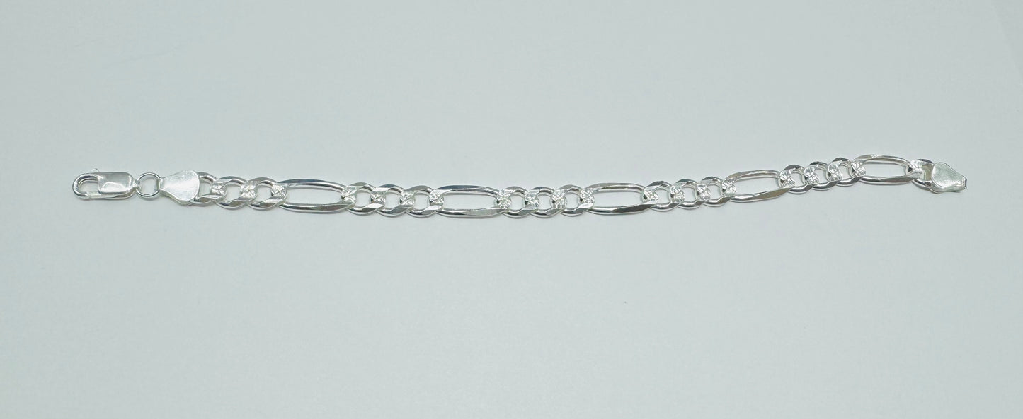 SILVER ITALIAN FIGARO LINK BRACELET 9”, WEIGHT: 12.2gm, WIDTH: 7mm