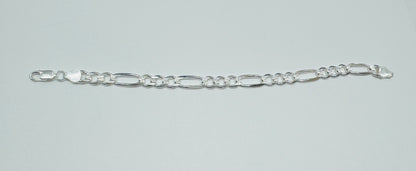 SILVER ITALIAN FIGARO LINK BRACELET 9”, WEIGHT: 12.2gm, WIDTH: 7mm
