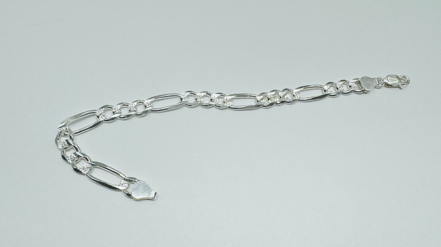 SILVER ITALIAN FIGARO LINK BRACELET 9”, WEIGHT: 12.2gm, WIDTH: 7mm