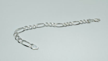 SILVER ITALIAN FIGARO LINK BRACELET 9”, WEIGHT: 12.2gm, WIDTH: 7mm