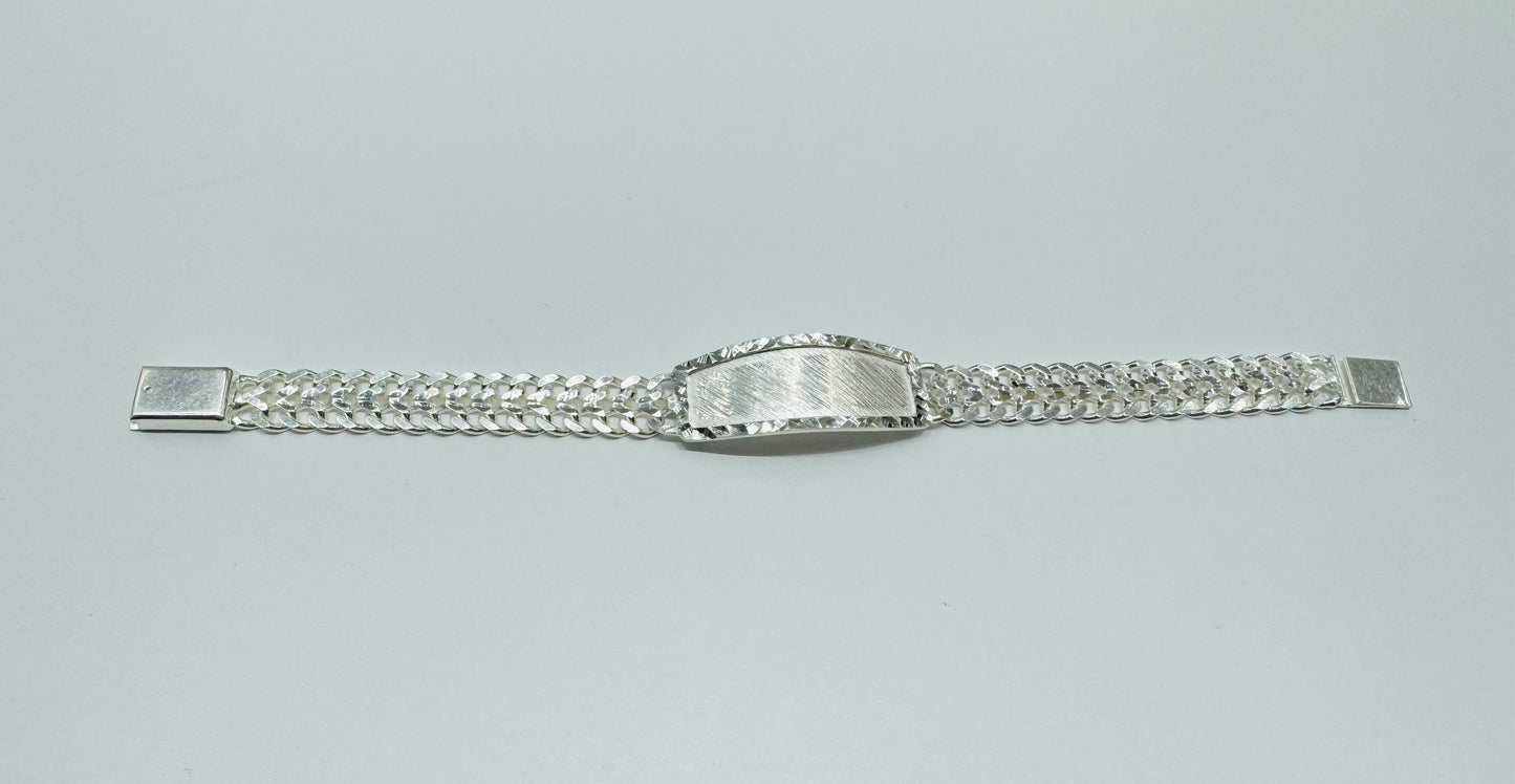 SILVER ITALIAN DOUBLE CUBAN LINK BRACELET WITH ID 8”, WEIGHT: 14.gm, WIDTH: 8.78mm