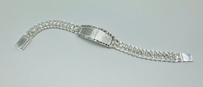 SILVER ITALIAN DOUBLE CUBAN LINK BRACELET WITH ID 8”, WEIGHT: 14.gm, WIDTH: 8.78mm