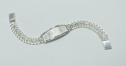 SILVER ITALIAN DOUBLE CUBAN LINK BRACELET WITH ID 8”, WEIGHT: 14.gm, WIDTH: 8.78mm