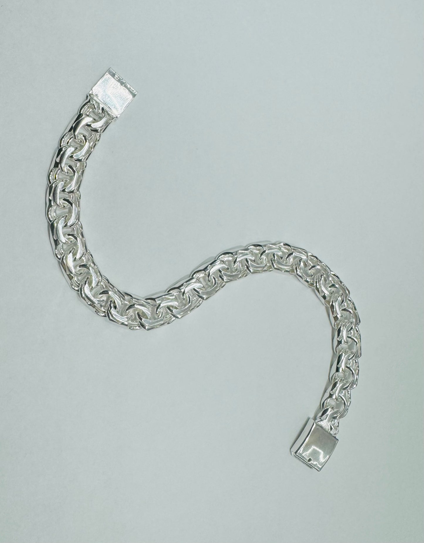 SILVER ITALIAN SOLID CHINO LINK BRACELET 10”, WEIGHT: 48.9gm, WIDTH: 10.80mm
