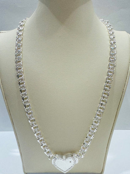 SILVER ITALIAN CHINO LINK NECKLACE WITH HEART 24”, WEIGHT: 40gm, WIDTH: 6.29mm