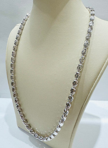 SILVER ITALIAN MOON CUT NECKLACE 24”, WEIGHT: 28.3gm, WIDTH: 3.5mm